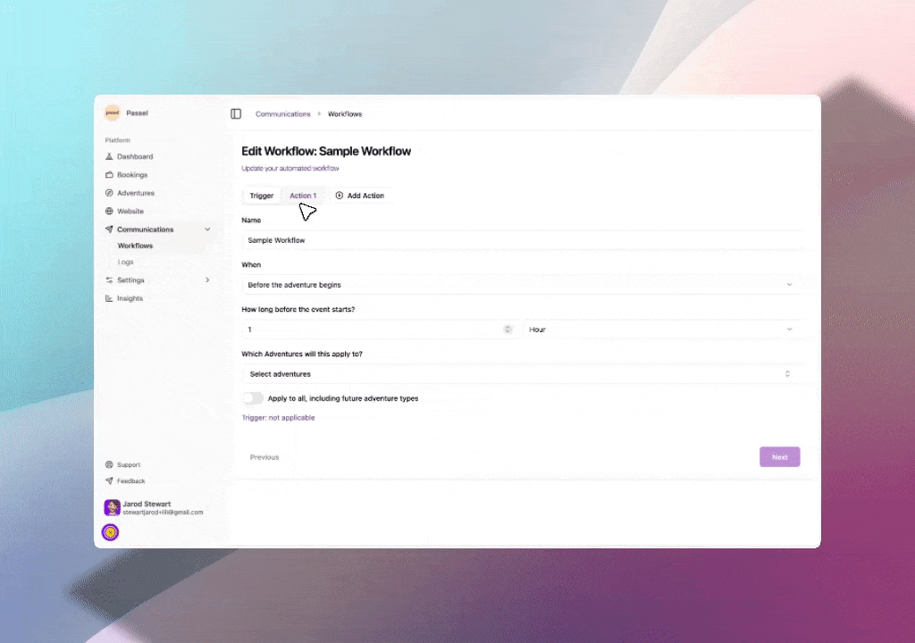 Calendar with automated checkmarks and a smiling guide with guests